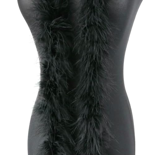 Weiße Federboa, 2 Meter, flauschige Truthahn-Halskrause, Straußenfeder, 18 g Band für Kleidung, Kleider, Dekoration, Basteln, Tanzrequisiten, Schwarz von ZFISH