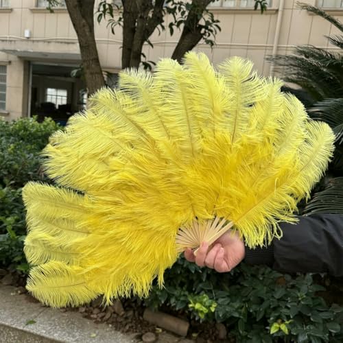 Weißer 70 x 40 cm großer flauschiger Fächer aus Straußenfedern, schwarzer Federfächer, für Partys, Karneval, Tanzaufführungen, in der Hand gehaltener Faltfächer, 15 Knochen, Gelb, 2 Stück, 70 cm x 4 Weißer 70 x 40 cm großer flauschiger Fächer aus Straußenfedern, schwarzer Federfächer, für Partys, Karneval, Tanzaufführungen, in der Hand gehaltener Faltfächer, 15 Knochen, Gelb, 2 Stück, 70 cm x 4 von ZFISH