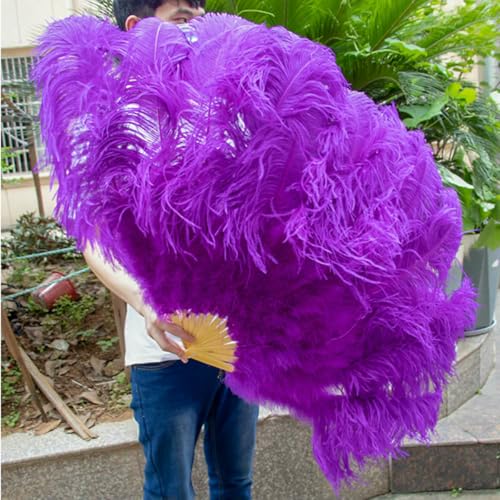 White 130 * 75CM Big Fluffy Ostrich Feather Fans 100 * 60CM Rose Feather Fan Party Carnival Dance Performance Hands Held Folding Fan-15 Purple-100CM 2PCS von ZFISH