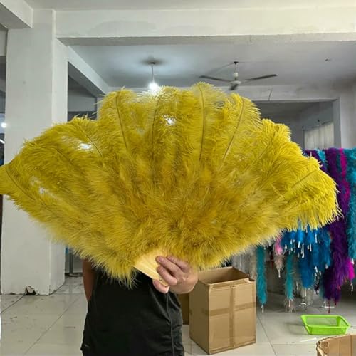 White 130 * 75CM Big Fluffy Ostrich Feather Fans 100 * 60CM Rose Feather Fan Party Carnival Dance Performance Hands Held Folding Fan-32 Olive green-100CM 1PCS von ZFISH
