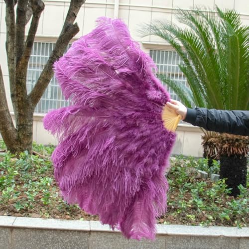 White 130 * 75CM Big Fluffy Ostrich Feather Fans 100 * 60CM Rose Feather Fan Party Carnival Dance Performance Hands Held Folding Fan-44 Reddish purple-130CM 1PCS von ZFISH