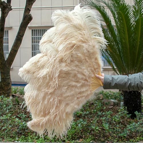 White 130 * 75CM Big Fluffy Ostrich Feather Fans 100 * 60CM Rose Feather Fan Party Carnival Dance Performance Hands Held Folding Fan-47 Drak khaki-100CM 2PCS von ZFISH