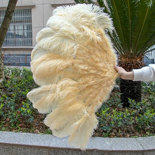 White 130 * 75CM Big Fluffy Ostrich Feather Fans 100 * 60CM Rose Feather Fan Party Carnival Dance Performance Hands Held Folding Fan-48 Deep beige-130CM 2PCS von ZFISH