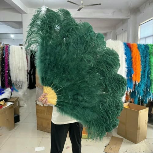 White 130 * 75CM Big Fluffy Ostrich Feather Fans 100 * 60CM Rose Feather Fan Party Carnival Dance Performance Hands Held Folding Fan-Dark Green-130CM 1PCS von ZFISH