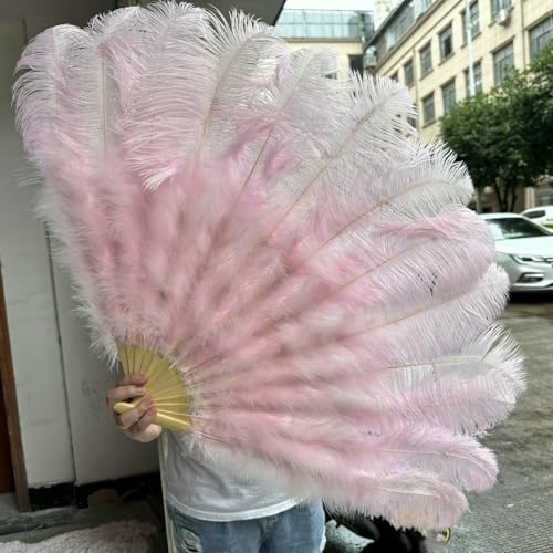 White 130 * 75CM Big Fluffy Ostrich Feather Fans 100 * 60CM Rose Feather Fan Party Carnival Dance Performance Hands Held Folding Fan-Light Pink-130CM 2PCS von ZFISH