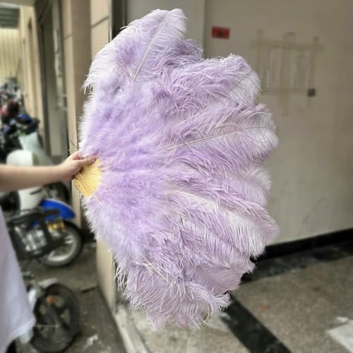 White 130 * 75CM Big Fluffy Ostrich Feather Fans 100 * 60CM Rose Feather Fan Party Carnival Dance Performance Hands Held Folding Fan-Light Purple-100CM 2PCS von ZFISH