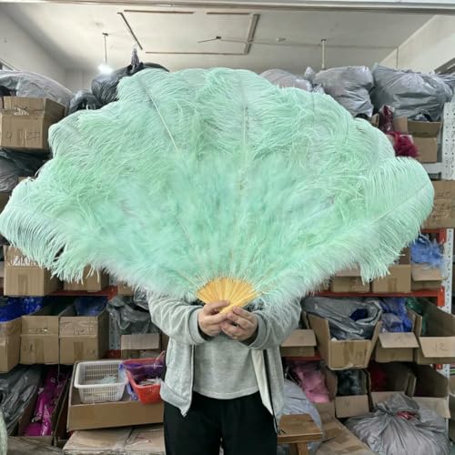White 130 * 75CM Big Fluffy Ostrich Feather Fans 100 * 60CM Rose Feather Fan Party Carnival Dance Performance Hands Held Folding Fan-Mint Green-130CM 2PCS von ZFISH