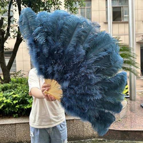 White 130 * 75CM Big Fluffy Ostrich Feather Fans 100 * 60CM Rose Feather Fan Party Carnival Dance Performance Hands Held Folding Fan-Navy Blue-100CM 2PCS von ZFISH
