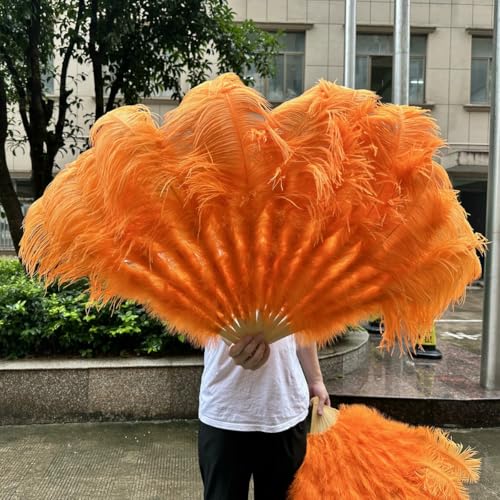 White 130 * 75CM Big Fluffy Ostrich Feather Fans 100 * 60CM Rose Feather Fan Party Carnival Dance Performance Hands Held Folding Fan-Orange-100CM 2PCS von ZFISH