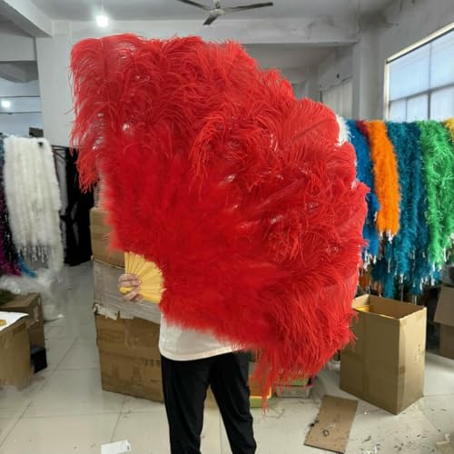 White 130 * 75CM Big Fluffy Ostrich Feather Fans 100 * 60CM Rose Feather Fan Party Carnival Dance Performance Hands Held Folding Fan-Red-130CM 1PCS von ZFISH