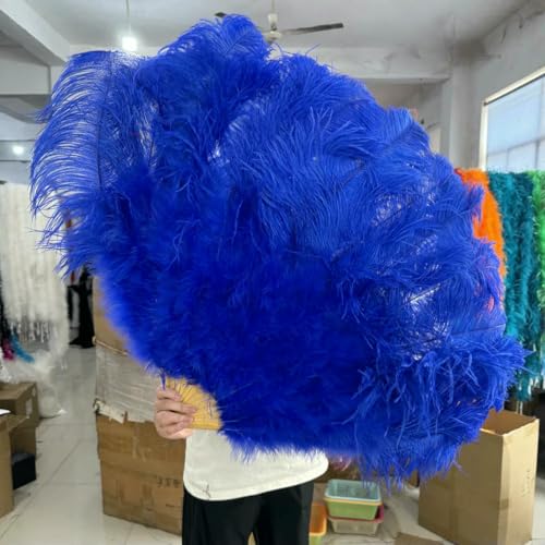 White 130 * 75CM Big Fluffy Ostrich Feather Fans 100 * 60CM Rose Feather Fan Party Carnival Dance Performance Hands Held Folding Fan-Royal blue-100CM 1PCS von ZFISH