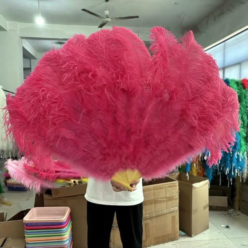 White 130 * 75CM Big Fluffy Ostrich Feather Fans 100 * 60CM Rose Feather Fan Party Carnival Dance Performance Hands Held Folding Fan-Watermelon Red-100CM 2PCS von ZFISH