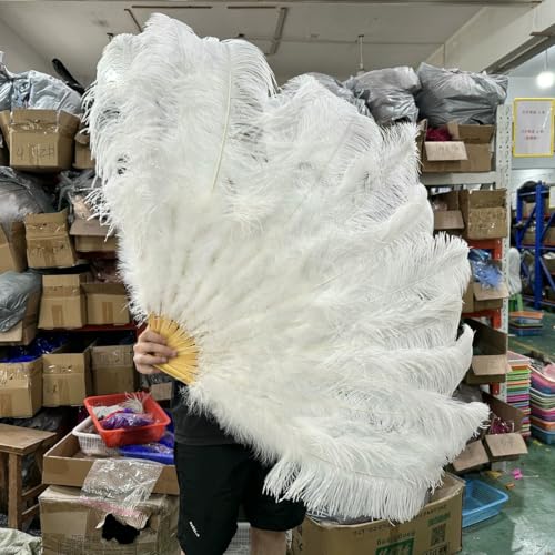 White 130 * 75CM Big Fluffy Ostrich Feather Fans 100 * 60CM Rose Feather Fan Party Carnival Dance Performance Hands Held Folding Fan-White-100CM 2PCS von ZFISH