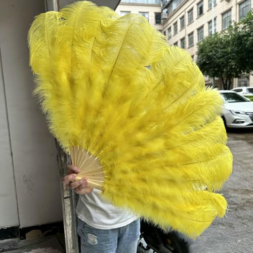 White 130 * 75CM Big Fluffy Ostrich Feather Fans 100 * 60CM Rose Feather Fan Party Carnival Dance Performance Hands Held Folding Fan-Yellow-100CM 2PCS von ZFISH