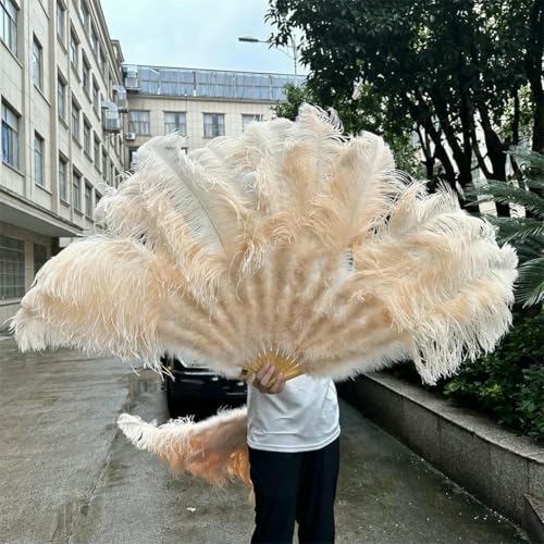 White 130 * 75CM Big Fluffy Ostrich Feather Fans 100 * 60CM Rose Feather Fan Party Carnival Dance Performance Hands Held Folding Fan-champagne-130CM 2PCS von ZFISH