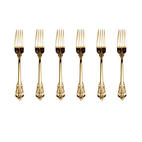 Golden Besteck-Set Barock, Antik Look, aus 18/10 Edelstahl Spiegelpolierte, ideal für Haus, Küche, Restaurant, Hochzeit, Partys, Nachmittagstee, Dessertgabeln 6-teiliges, Länge 18cm von ZFQ