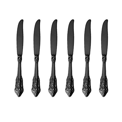 Schwarzes Besteck-Set Barock, Antik Look, aus 18/10 Edelstahl Spiegelpolierte, ideal für Haus, Küche, Restaurant, Hochzeit, Partys, Nachmittagstee, Tafelmesser 6-teiliges, Länge 24.2cm von ZFQ