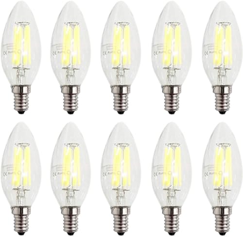 ZFQ 10 Stück E14 Kerze LED Lampe für Kronleuchter, Edison LED Filament Retrofit Classic, 6W, 600LM, 6500K Kaltweiß, Entspricht 60W, AC 220-240V, Dimmbar von ZFQ