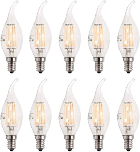 ZFQ E14 LED Dimmbar Lampe C35 Kerzenlampe 600 Lumen Vintage Kronleuchter Glühbirne, 2700K Warmweiß, 6W LED Lampe ersetzt 60 Watt Birne, 10 Stück von ZFQ