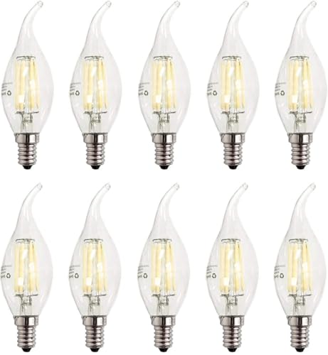 ZFQ E14 LED Dimmbar Lampe C35 Kerzenlampe 600 Lumen Vintage Kronleuchter Glühbirne, 6500K Kaltweiß, 6W LED Lampe ersetzt 60 Watt Birne, 10 Stück von ZFQ
