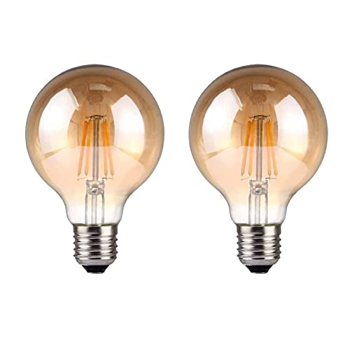 ZFQ 2 Stück E27 G80 LED Filament Lampe, Edison Vintage Globe Glühbirne, 6W Ersetzt 60W Glühfadenlampe, Glas Amber, 2700K Warmweiß, Dekorativ Lampe für Haus Café Bar, Nicht Dimmbar von ZFQ