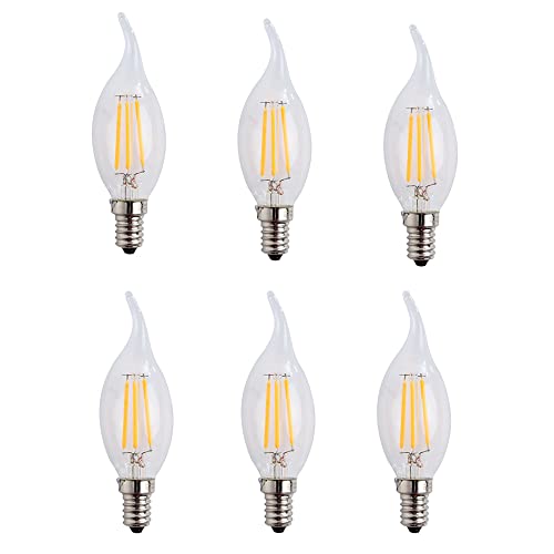 ZFQ 6 Stück C35 LED E14 Kerze Lampe 4W, LED Filament Glühlampen, Warmweiß 2700K, 400LM, Vintage LED Kronleuchter Glühbirnen, 40w Kandelaber Halogenlampe, Nicht Dimmbar von ZFQ