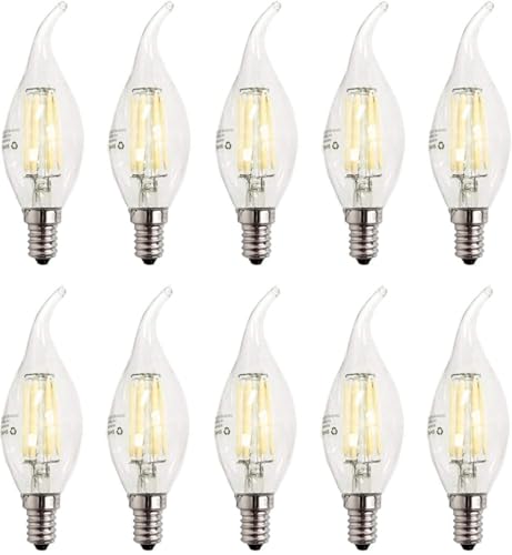 ZFQ E14 LED Dimmbar Lampe C35 Kerzenlampe 600 Lumen Vintage Kronleuchter Glühbirne, 6500K Kaltweiß, 6W LED Lampe ersetzt 60 Watt Birne, 10 Stück von ZFQ