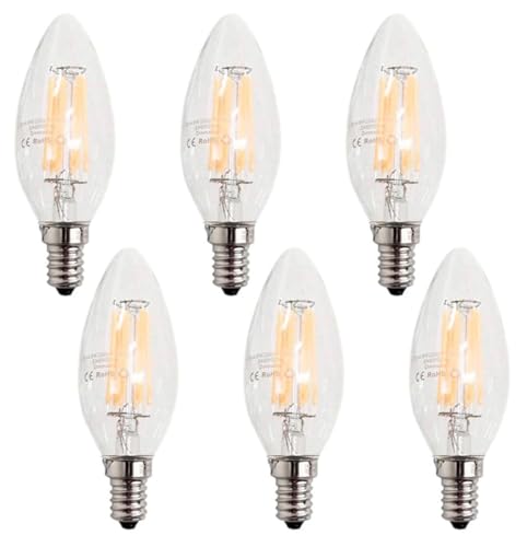 ZFQ Light E14 LED Dimmbar Lampe C35 Kerzenlampe 6W 600 Lumen Vintage Kronleuchter Glühbirne, 2700K Warmweiß, 6W LED Lampe ersetzt 60 Watt Birne, 6 Stück von ZFQ