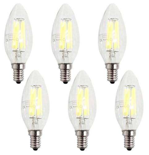 ZFQ Light E14 LED Dimmbar Lampe C35 Kerzenlampe 6W 600 Lumen Vintage Kronleuchter Glühbirne, 6500K Kaltweiß, 6W LED Lampe ersetzt 60 Watt Birne, 6 Stück von ZFQ