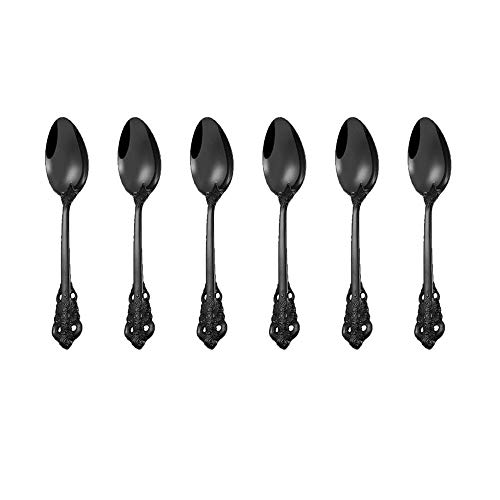 ZFQ Schwarzes Besteck-Set Barock, Antik Look, aus 18/10 Edelstahl Spiegelpolierte, ideal für Haus, Küche, Restaurant, Hochzeit, Partys, Nachmittagstee, Teelöffel 6-teiliges, Länge 16.5cm von ZFQ