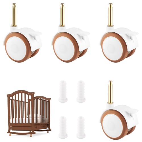 4er Lenkrollen Für Kindermöbel Set,Rollensatz Gummil Räder Lenkrollen,Mit Hülse Stift Um 7mm,Für Kinderbett Babybett Stubenwagen Mit Rollen,Freilaufend,Leise Geeignet(Weiß) von ZFRITP