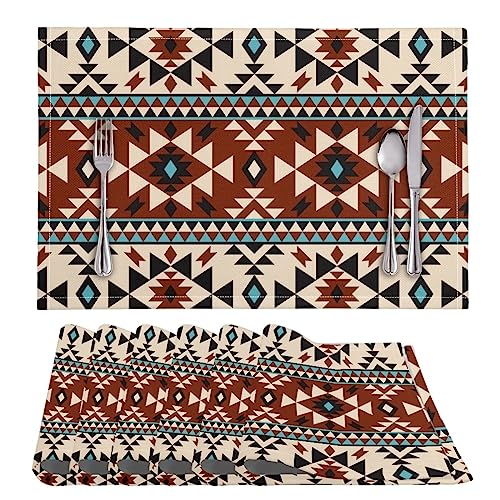 ZFRXIGN Boho Aztec Tischsets Set mit 6 Packungen für Esstischmatten Tribal Navajo Tischmatten Platzsets Platzsets Dekoaccessoires leicht zu reinigen Indianer von ZFRXIGN