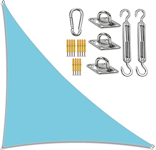 Gartensegeldach, dreieckiges Sonnensegel mit Befestigungssatz, 3 Seilen, wasserdicht, UV-Schutz, rechtwinklige Gartensonnensegel, Sonnenschutzmarkisen für Außenterrassen, hellblau, 4 m x 4 m x 5,7 m von ZFSSH