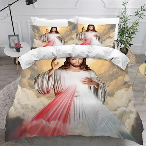 Bettwäsche 135x200 cm Himmel Und Jesus Bettwäsche-Set aus Hautfreundlicher Mikrofaser Weiche und Pflegeleichte mit Kissenbezug 80x80 cm von ZFSZSD