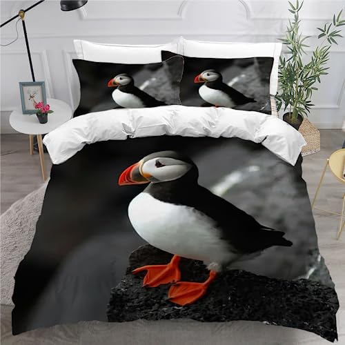 Bettwäsche 155x220 cm Tierischer Papageientaucher Grafik Design Bettwäsche Set, Mikrofaser Bettbezug mit Trendigem 3D Druck und Praktischem ReißVerschluss für Einen Erholsamen Schlaf von ZFSZSD