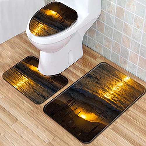 ZFSZSD Badezimmer Badematte 3 Teilig Set Goldener Sonnenuntergang schnelltrocknend, weich, wasserabsorbierend,WC-Garnitur 3-teilig für Bad Küche Boden Teppich von ZFSZSD