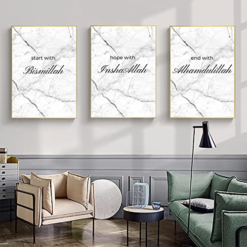 ZFTCN Islamisches Poster Arabische Bilddekoration, Koran Poesie Islamische arabische Kalligraphie Dekoration Leinwand Malerei, Rahmenlos (Schwarz weiß,50x70cm*3)… von ZFTCN