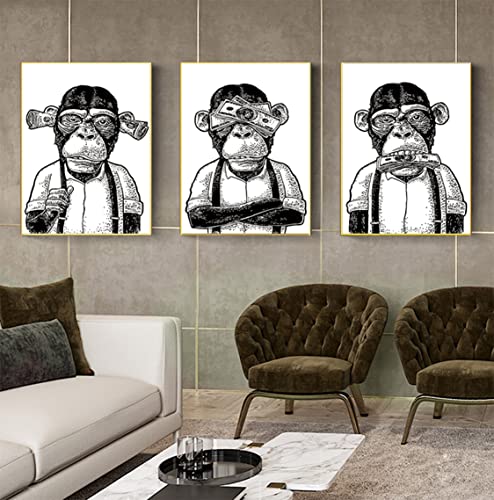 ZFTCN Lustige Bilder von Orang Utans und Affen auf Leinwand, Tier Wandtattoos,Bilder von Geld Orang Utans und Affen, 3-teiliges Set, Rahmenlos (50X70cm*3PCS) von ZFTCN