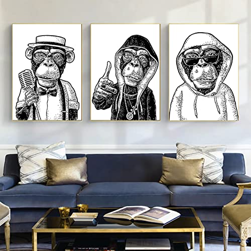 ZFTCN Lustige Bilder von Orang Utans und Affen auf der Leinwand, Musik Tier Wandtattoos, Bilder von kühlen Orang Utans und Affen, 3-teiliges Set, Rahmenlos (60X90cm*3PCS) von ZFTCN