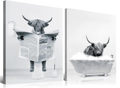 ZFTCN Lustige Zeitung Tier Wandkunst, Tier Wandbilder auf Toiletten, Schwarz-weiß Leinwand Bilder, Badezimmer Schlafzimmer Dekoration, Rahmenlos (Doppelter,60x90cm*2) von ZFTCN
