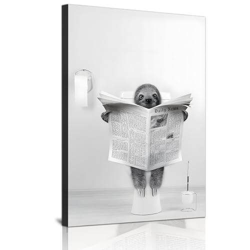ZFTCN Lustige Zeitung Tier Wandkunst, Tier Wandbilder auf Toiletten, Schwarz-weiß Leinwand Bilder, Badezimmer Schlafzimmer Dekoration, Rahmenlos (Baumotter,60x90 cm) von ZFTCN