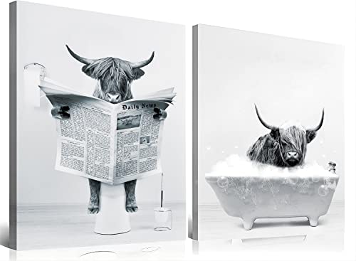 ZFTCN Lustige Zeitung Tier Wandkunst, Tier Wandbilder auf Toiletten, Schwarz-weiß Leinwand Bilder, Badezimmer Schlafzimmer Dekoration, Rahmenlos (Doppelter,30x40cm*2) von ZFTCN