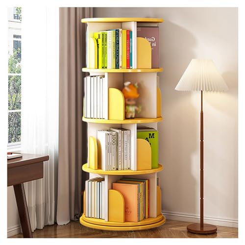 ZFUCMAYL 5-stufiges Drehbares Bücherregal, 360°-Aufbewahrungsregal, Bodenstehender CD-Regal, Einfache Montage, Geeignet for Schlafzimmer, Wohnzimmer, Heimbüro (Color : Yellow) von ZFUCMAYL