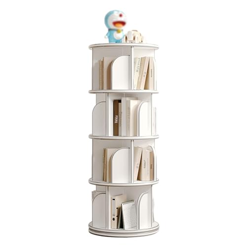 ZFUCMAYL Drehbares Bücherregal, 2–5-stufiges Drehbares Bücherregal, 360° Bodenstehendes CD-Regal Aus Holz, Spart Platz for Schlafzimmer, Wohnzimmer, Spielzimmer (Color : White, Size : 4 Tiers) von ZFUCMAYL