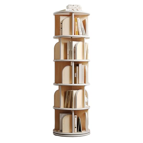 ZFUCMAYL Drehbares Bücherregal, 2–5-stufiges Drehbares Bücherregal, 360° Bodenstehendes CD-Regal Aus Holz, Spart Platz for Schlafzimmer, Wohnzimmer, Spielzimmer (Color : Wood Color, Size : 5 Tiers) von ZFUCMAYL
