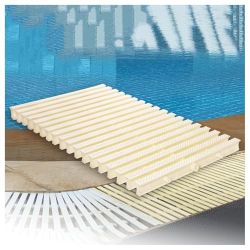 ZFUCMAYL Entwässerungsabdeckung Mit DREI Schnittstellen,Überlaufgitter for Die Entwässerung Von Schwimmbädern,Entwässerungsrinnenschutzfilter Schwimmbäder(Knochenfarbe)(25x100CM,8 Piece) von ZFUCMAYL