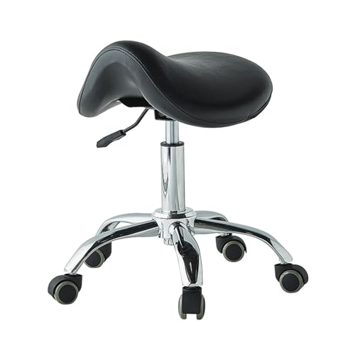ZFUCMAYL Sattelhocker, Ergonomischer Hocker Mit Rädern, Robuster Sattelstuhl, Verstellbare Höhe Und Tragkraft 165 Pfund for Büro Und Zuhause(Black) von ZFUCMAYL