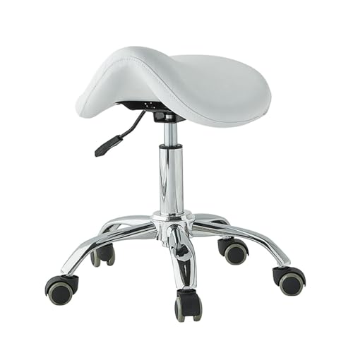 ZFUCMAYL Sattelhocker, Ergonomischer Hocker Mit Rädern, Robuster Sattelstuhl, Verstellbare Höhe Und Tragkraft 165 Pfund for Büro Und Zuhause(White) von ZFUCMAYL