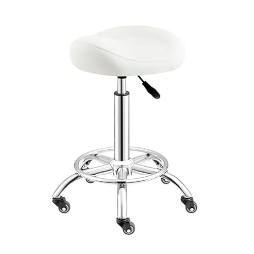 ZFUCMAYL Sattelhocker, Rollender Ergonomischer Hocker, Sattelstuhl Mit Leisen Bremsrädern, Tragfähigkeit 330 Pfund for Home Office Salon Shop(White) von ZFUCMAYL