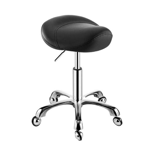 ZFUCMAYL Sattelhocker, Rollstuhl, Ergonomischer Rollhocker Mit U-förmigen Rädern, Verstellbarer Höhe Und Weichem Kissen for Das Home-Office, Den Salon Oder Das Geschäft(Black) von ZFUCMAYL
